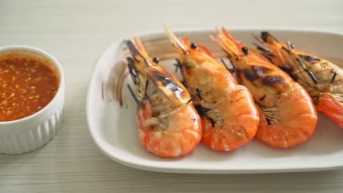 grilled river prawns or shrimps - seafood style