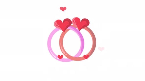 Animated Interlocking Wedding Rings with Floating Hearts