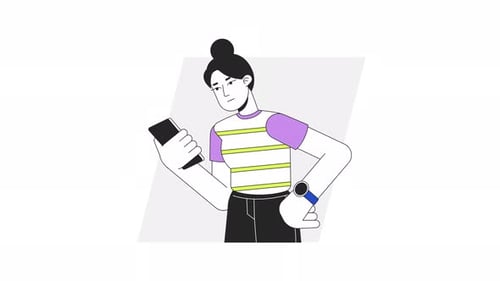 Animated Woman Reacts with Frustration to Smartphone
