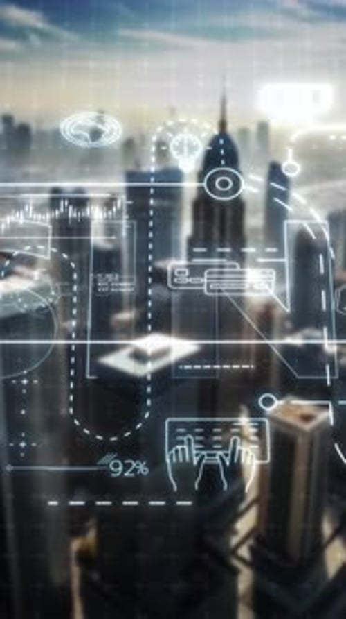 Infographics BUSINESS Against the Backdrop of City Skyscrapers