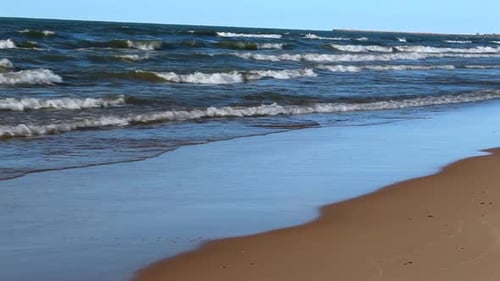 Sandy beach ocean sea waves shore, nature soft sand scenic coastline coastal water