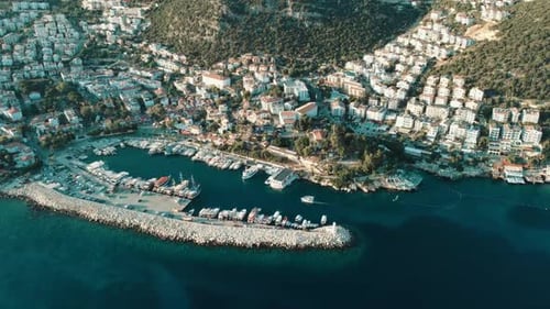 Aerial View of Scenic Kaş Marina and Whitewashed Town in Antalya, Turkey