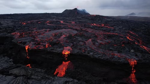 Scenic aerial view of Fagradalsfjall volcano eruption in Iceland