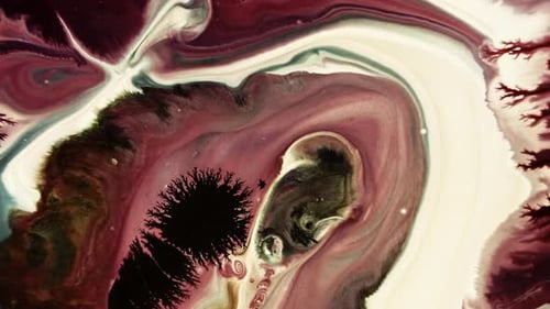 Abstract Fluid Art with Dark Tree Silhouettes