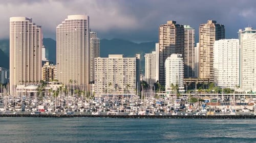 Modern Buildings Real Estate Business Drone Cinematic Aerial Honolulu Beach