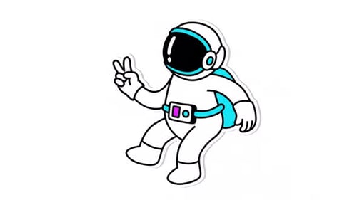 Animated Astronaut Character Floating and Giving Peace Sign