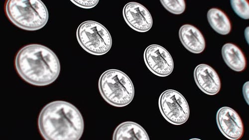 macro view rising over silver coins on black background, 4k loop