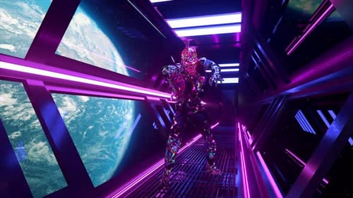 Abstract Geometric Figure Dancing in Futuristic Space Tunnel