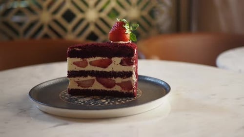 Slice of Red Velvet Cake with Strawberries