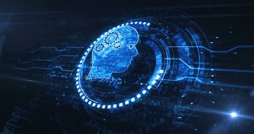 Tecnología de inteligencia artificial, símbolo de IA, bucle conceptual digital