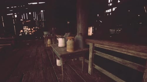 Rustic Barn Interior with Milk Cans Camera Pan