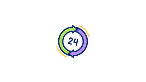 24 Hours Animated Icon for Service and Support