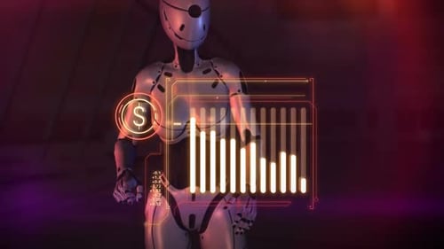 An Android Monitors The Fall Of Dollar Quotes On A Virtual Panel