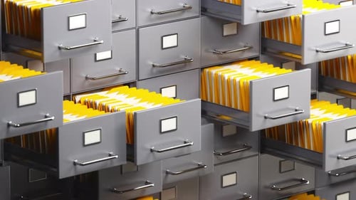 File Cabinet Drawer Full of Folder with Documents Searching Office Archive Storage