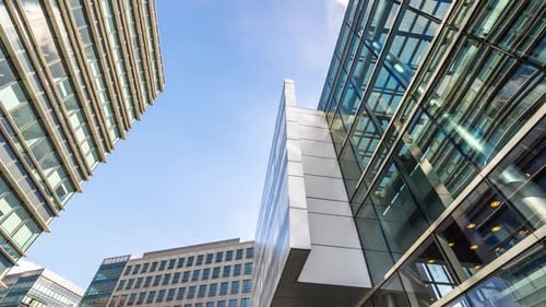 Modern Corporate Architecture Low Angle View of Glass Buildings