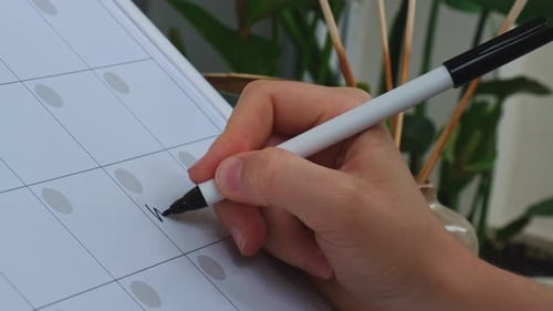 Female Hand Writing Word WORK with Marker on Monthly PLANNER