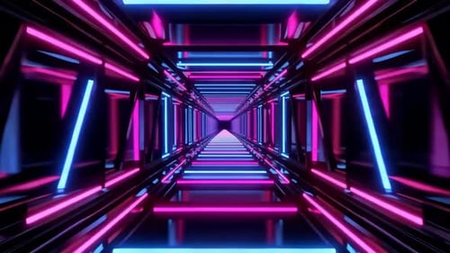 Cyberpunk Science-Fiction-Korridor mit blauem und rosafarbenem Neon