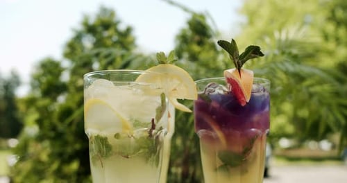 Refreshing Citrus Drinks with Ice, Lemons, and Mint