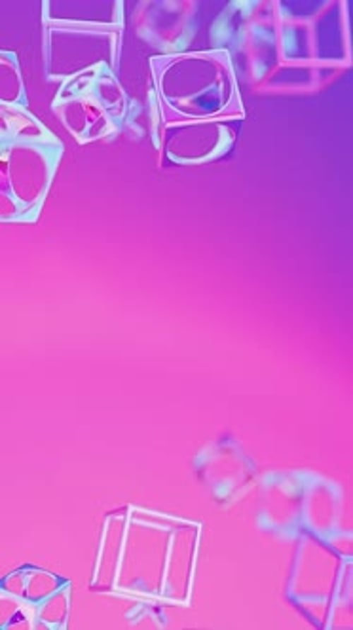 Abstract 3d Holographic Iridescent Geometric Shapes Rotating Animation Loop Modern Minimalistic