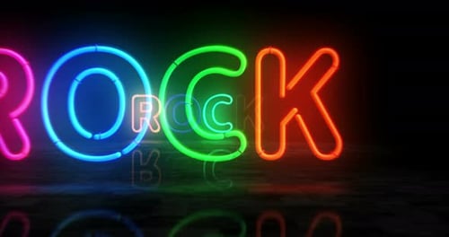 Rock music neon symbol 3d flight between