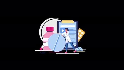 Animated Flat Design Illustration of Doctor and Medical Items