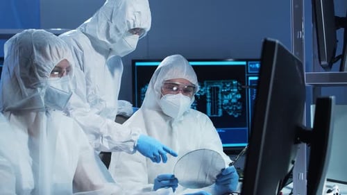 Group of Professional Engineer is Developing a Modern Microprocessor in a Futuristic Laboratory
