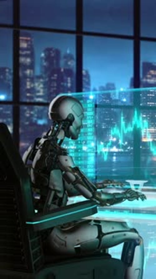 AI Robot Financial Data Analysis Vertical Closeup Animation