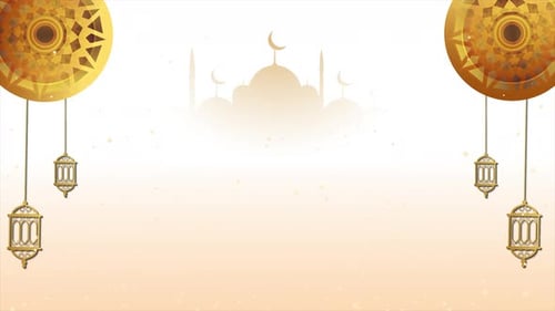 Elegant Gold Islamic Lanterns and Mosque Background for Ramadan