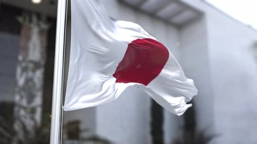 Japan Flag Waving in Realistic 3D Render