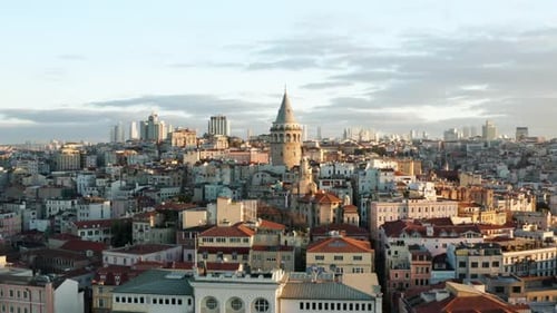 Aerial View Of Galata Tower And Neighborhood In Beyoglu District Of Istanbul, Turkey.