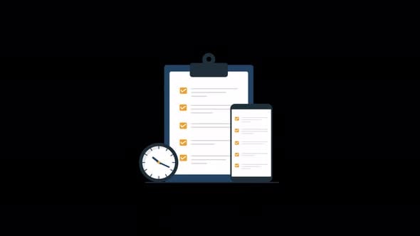 Animated Checklist on Clipboard and Smartphone with Clock, Backgrounds ...