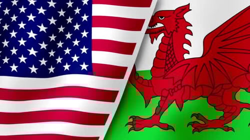 Loop-Hintergrund mit Flagge der USA und Wales