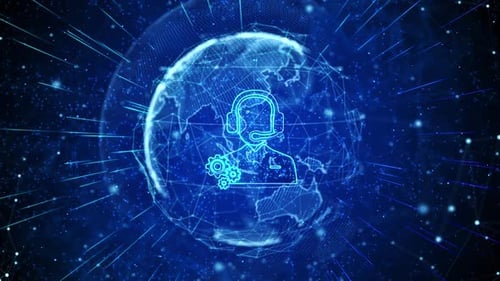 Global Customer Support Icon in Futuristic Digital Network
