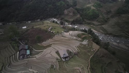 Aerial video over the rice terraces in Sapa, Vietnam