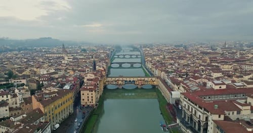 Aerial View of the Arno River Cityscape in Florence Italy