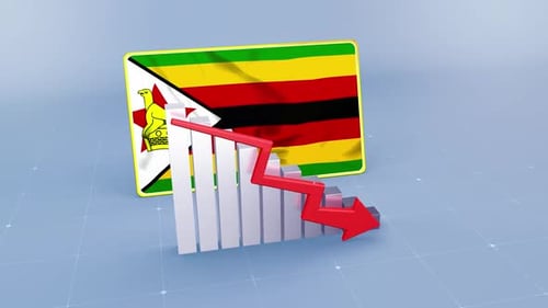 Zimbabwe Flag with Graph and Red Arrow Decreasing Values