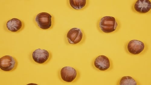 Hazelnuts Flat Lay on Yellow Background