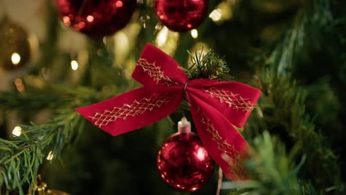 Decorated Christmas Tree with Baubles and Ribbon