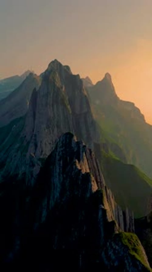 Ebenalp to Schafler Mountain Ridge Swiss at Sunset Swiss Alpstein Appenzell Innerrhoden Switzerland