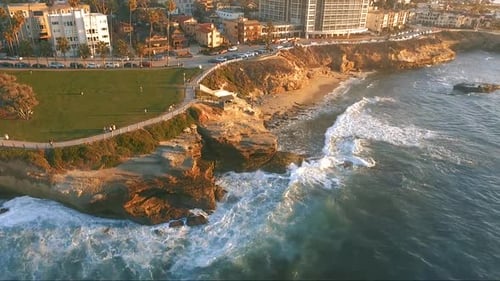 An aerial shot of the La Jolla coastline in San Diego