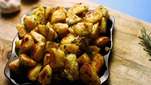 Roasted Potatoes with Herbs on a Plate