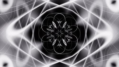 Abstrakte weiße Flash-Blumenverzierung, weiß, neonglühend, Vj Loop-Animation