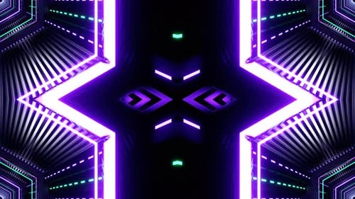 Light Purple And Turquoise Neon Glowing Hexagon Futuristic Kaleidoscope Background Vj Loop In 4K