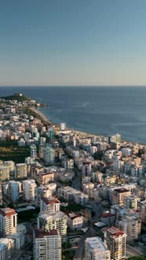 Vertical Video City Panorama Aerial View Mediterranean Coastline