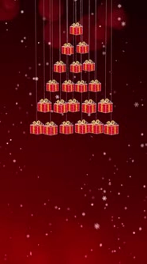 Animated Christmas Gift Boxes Forming a Tree with Falling Snow