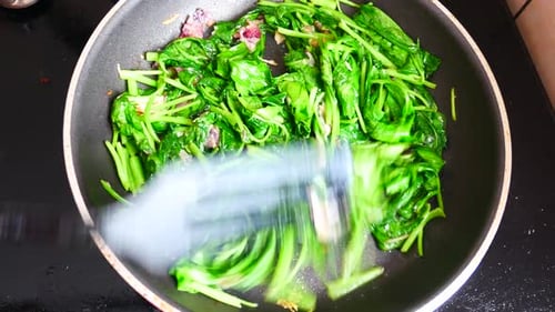Water Spinach Stir Fry in Pan