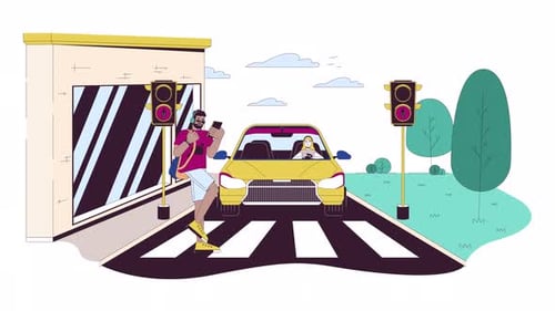 Crossing Road at Red Light Danger Line Cartoon Animation