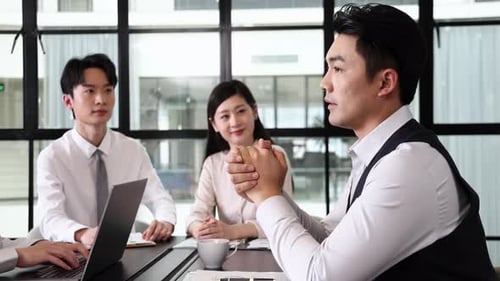 Business Team Meeting Discussing Project in Modern Office