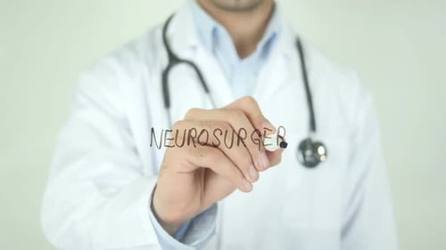 Neurosurgery, Doctor Writing on Transparent Screen