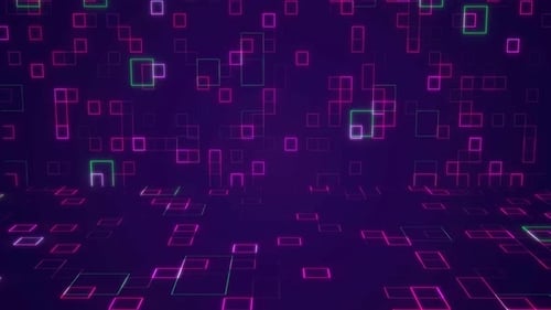 Dynamic Neon Squares Grid Digital Background Loop